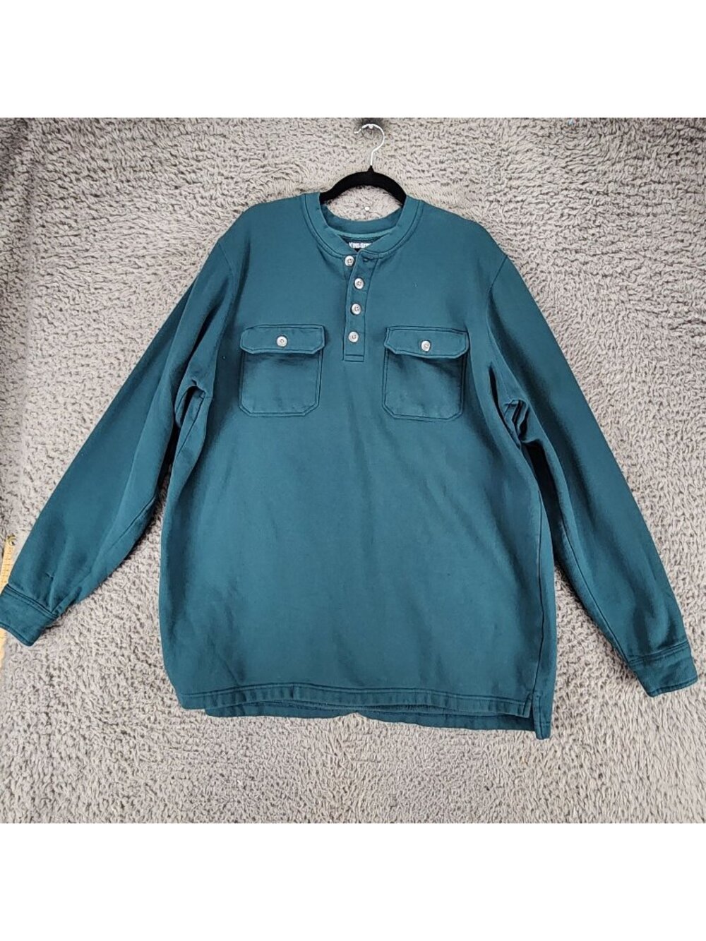 King Size Shirt Mens XL Tall Green Long Sleeve Henley